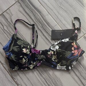 Floral Black Bikini Top with Multicolor Accents